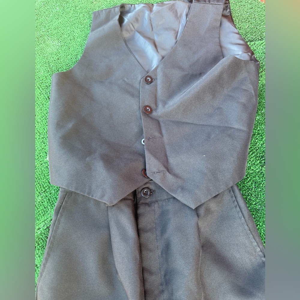Brown Button-Up Vest and Pants Set